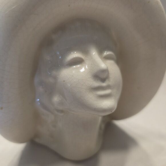 Vintage USA Pottery Art Deco Lady Head Vase Wall Pocket AS IS - Picture 5 of 12